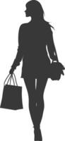 silhouette donna con shopping Borsa pieno corpo nero colore solo vettore