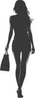 silhouette donna con shopping Borsa pieno corpo nero colore solo vettore