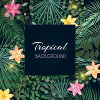 astratto sfondo cornice tropicale naturale con palme e altre foglie e fiori di giglio. illustrazione vettoriale