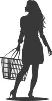 silhouette donne con shopping cestino pieno corpo nero colore solo vettore