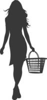 silhouette donne con shopping cestino pieno corpo nero colore solo vettore