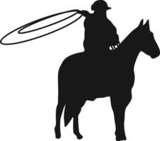 cowboy silhouette con cavallo e corda. illustrazione design. vettore