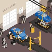 composizione colorata isometrica della stazione di autoservice di manutenzione della riparazione dell'auto vettore
