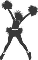 silhouette cheerleader nel azione pieno corpo nero colore solo vettore