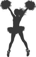 silhouette cheerleader nel azione pieno corpo nero colore solo vettore