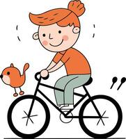 illustrazione di un' ragazza equitazione un' bicicletta con un' poco cane. vettore