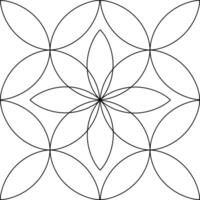 geometrico simmetrico senza soluzione di continuità modello con petali, fiori nel nero schema su un' bianca sfondo per colorazione. vettore