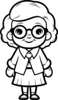 nero e bianca cartone animato illustrazione di nonna portafortuna personaggio vettore