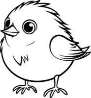 nero e bianca cartone animato illustrazione di carino poco uccello personaggio per colorazione libro vettore