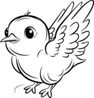 nero e bianca illustrazione di un' carino volante uccello. cartone animato stile. vettore