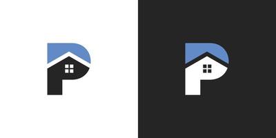 il logo iniziale della lettera p a forma di casa è adatto per immobili e altri vettore