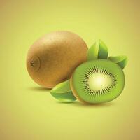 Kiwi frutta. totale, metà e pezzi. dolce frutta. 3d . realistico sfondo. vettore