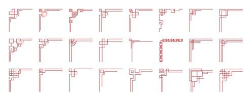 Cinese telaio angolo ornamento impostare. tradizionale decorativo elementi con linea, angolo, frontiere, cornici, intestazioni. illustrazione di elegante design adatto per carta, invito, manifesto, coperchio. vettore