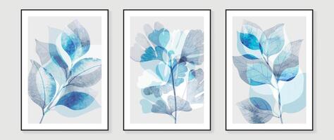 Vintage ▾ stile fogliame parete arte modello. collezione di mano disegnato le foglie con blu acquerello struttura, ginkgo foglia. botanico manifesto impostato per parete decorazione, interno, sfondo, striscione. vettore