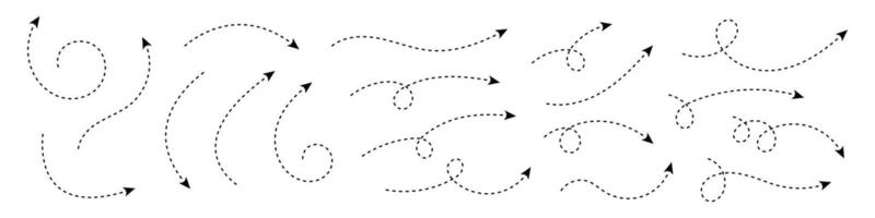 curvo tratteggiata freccia. zigzag freccia strisce design con tratteggiata Linee. vettore