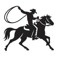 un' cowboy equitazione cavallo nel un' inoltrare illustrazione nel nero e bianca vettore