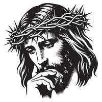 Gesù triste riflessione viso illustrazione nel nero e bianca vettore