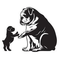 dolce interazione inglese bulldog illustrazione nel nero e bianca vettore