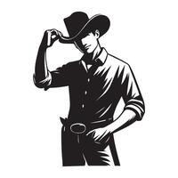 cowboy ribaltamento cappello illustrazione nel nero e bianca vettore