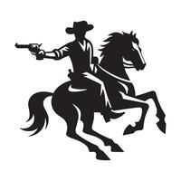 un' cowboy su un' cavallo nel azione umore illustrazione nel nero e bianca vettore
