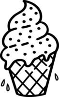 un' carino ghiaccio crema cono. dolce cibo. illustrazione, disegnato a mano nel il stile di scarabocchi. Perfetto per vario disegni, cartoline, decorazioni, loghi, menu. illustrazione vettore