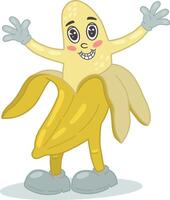 Groovy banana.disegno a mano un' divertente personaggio a partire dal il cartone animato Banana nel un' di moda retrò-vintage stile. illustrazione. vettore