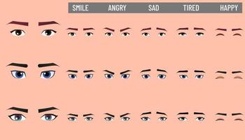 set di volti maschili dei cartoni animati che esprimono varie emozioni ed espressioni vettore