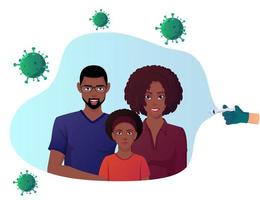 famiglia protetta dal virus dal vaccino. illustrazione del virus corona scudo familiare nero. design vettore