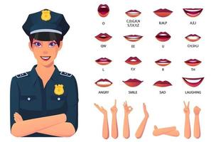 pacchetto di animazione della bocca dell'ufficiale di polizia con gesto della mano vettore