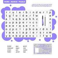 gioco di parole crociate per bambini, puzzle di ricerca di parole con vocabolario e risposta vettore