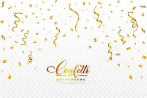 vettore di coriandoli per lo sfondo del carnevale. nastro dorato del partito e coriandoli che cadono. coriandoli dorati isolati su sfondo trasparente. elementi del festival. celebrazione della festa di compleanno.