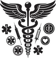 caduceo nero medico simbolo silhouette nero colore silhouette vettore