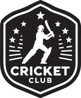 cricket club toppa o etichetta, nero colore silhouette vettore