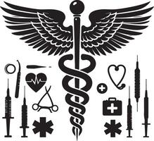 caduceo nero medico simbolo silhouette nero colore silhouette vettore