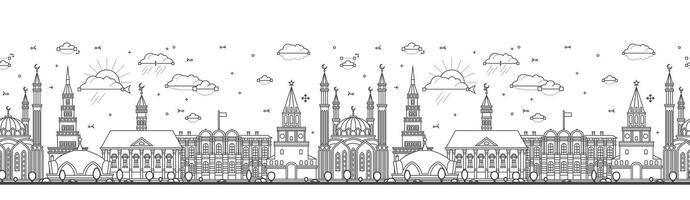 senza soluzione di continuità modello con schema kazan Russia città orizzonte. moderno e storico edifici isolato su bianca. illustrazione. kazan paesaggio urbano con punti di riferimento. vettore