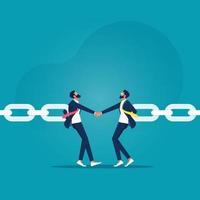 lavoro di squadra e concetto di vettore di partnership, catena di collegamento dell'uomo d'affari insieme o partnership