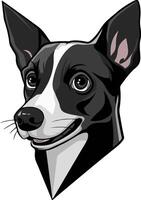 un' cartone animato cane con un' nero e bianca viso vettore