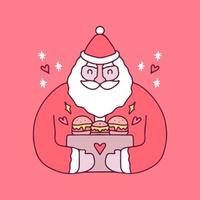 Babbo Natale felice che tiene un sacchetto di illustrazione di hamburger. grafica vettoriale per stampe di t-shirt e altri usi.