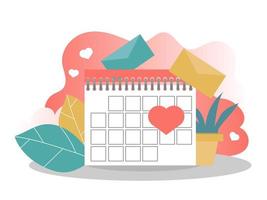 calendario di san valentino. illustrazione di cartone animato piatto vettoriale. illustrazione vettoriale