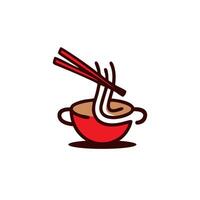 spaghetto ristorante logo disegno, spaghetto ciotola e bastoncini icona illustrazione vettore