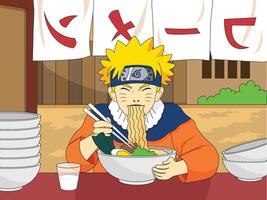 naruto mangiare ramen editoriale vettore