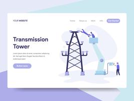 Modello della pagina di atterraggio del concetto dell&#39;illustrazione della torre della trasmissione. Concetto di design piatto isometrica della progettazione di pagine Web per sito Web e sito Web mobile. Illustrazione di vettore