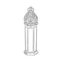 un' linea disegnato illustrazione di un' alto marocchino lanterna fatto su di bicchiere pannelli e metallo. comunemente trovato nel il souk di Marocco. mano disegnato vettore