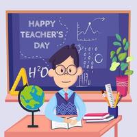insegnante seduto in classe per la felice giornata degli insegnanti vettore