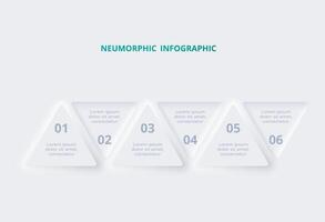 neumorfico diagramma di flusso infografica. creativo concetto per Infografica con 6 passi, opzioni, parti o processi. modello per diagramma, grafico, presentazione e grafico. vettore