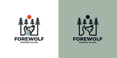 foresta lupo logo design vettore