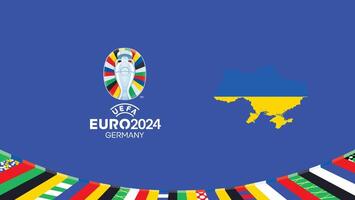 Euro 2024 Ucraina bandiera carta geografica squadre design con ufficiale simbolo logo astratto paesi europeo calcio illustrazione vettore