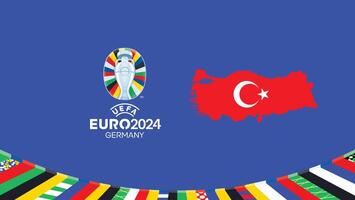 Euro 2024 turkiye bandiera carta geografica squadre design con ufficiale simbolo logo astratto paesi europeo calcio illustrazione vettore