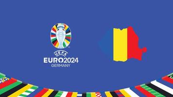 Euro 2024 Romania bandiera carta geografica squadre design con ufficiale simbolo logo astratto paesi europeo calcio illustrazione vettore