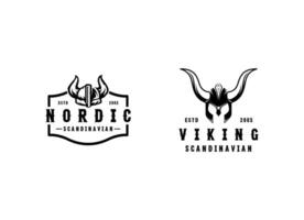 vichingo testa logo design. Vintage ▾ retrò nordico norvegese vichingo casco vettore